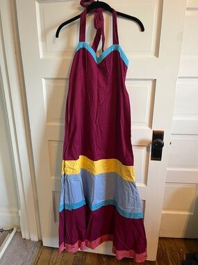 Maeve Berry and Turquoise Colorblock Halter Dress
